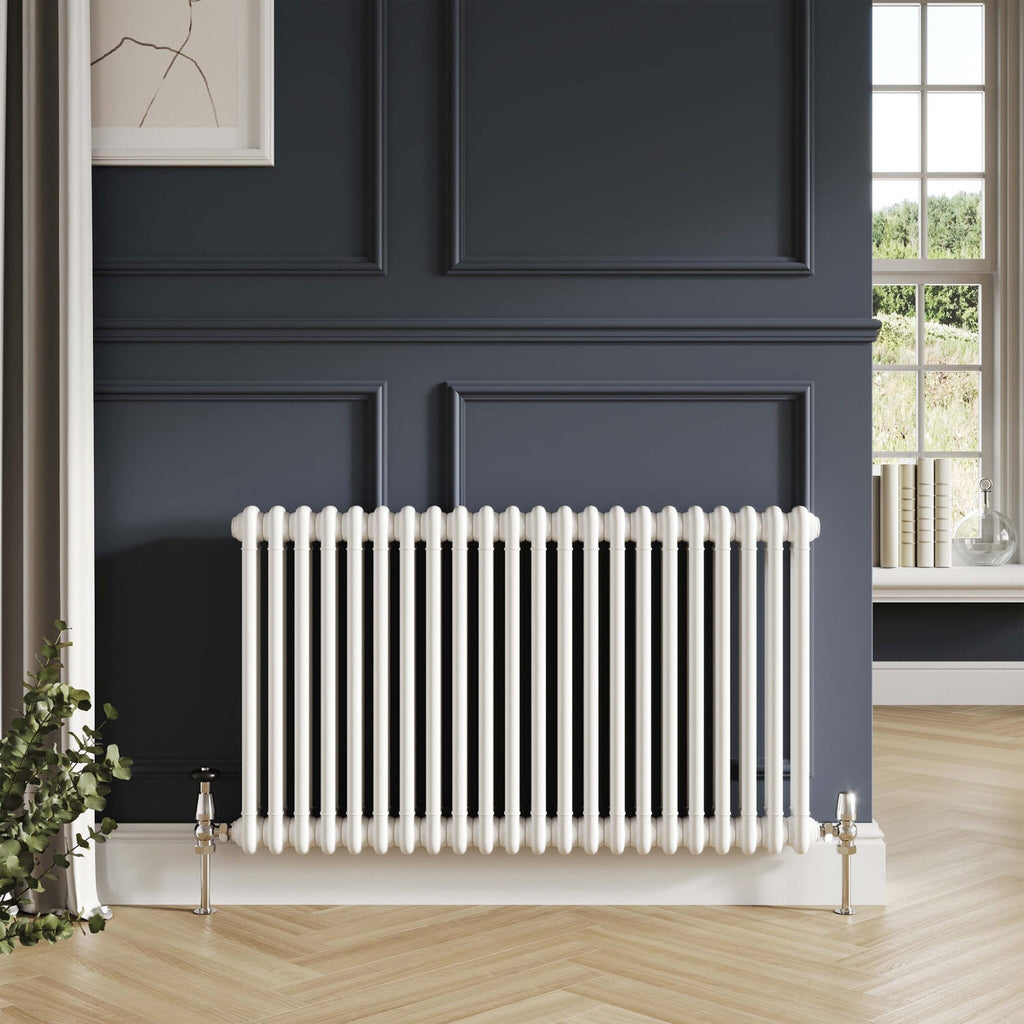 Bubly Bathrooms Steel 2 Column Horizontal Radiator 600x1010mm with Matching Feet - White