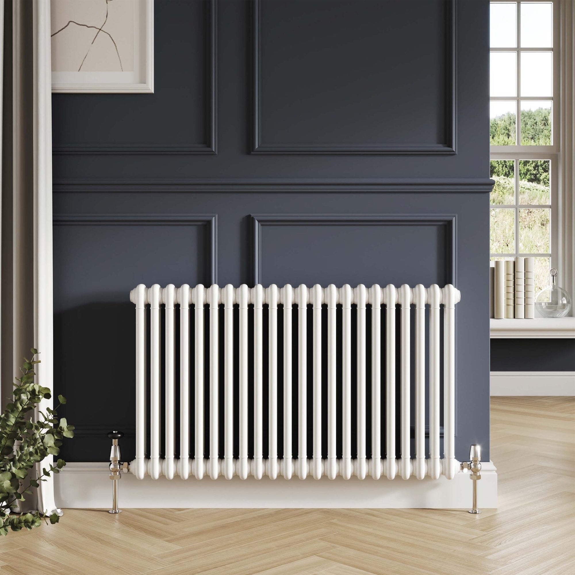 Bubly Bathrooms Steel 2 Column Horizontal Radiator 600x1010mm with Matching Feet - White