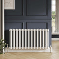 Bubly Bathrooms Premium White Steel 3-Column Horizontal Radiator with Matching Feet, 600x650mm - High Heat Output