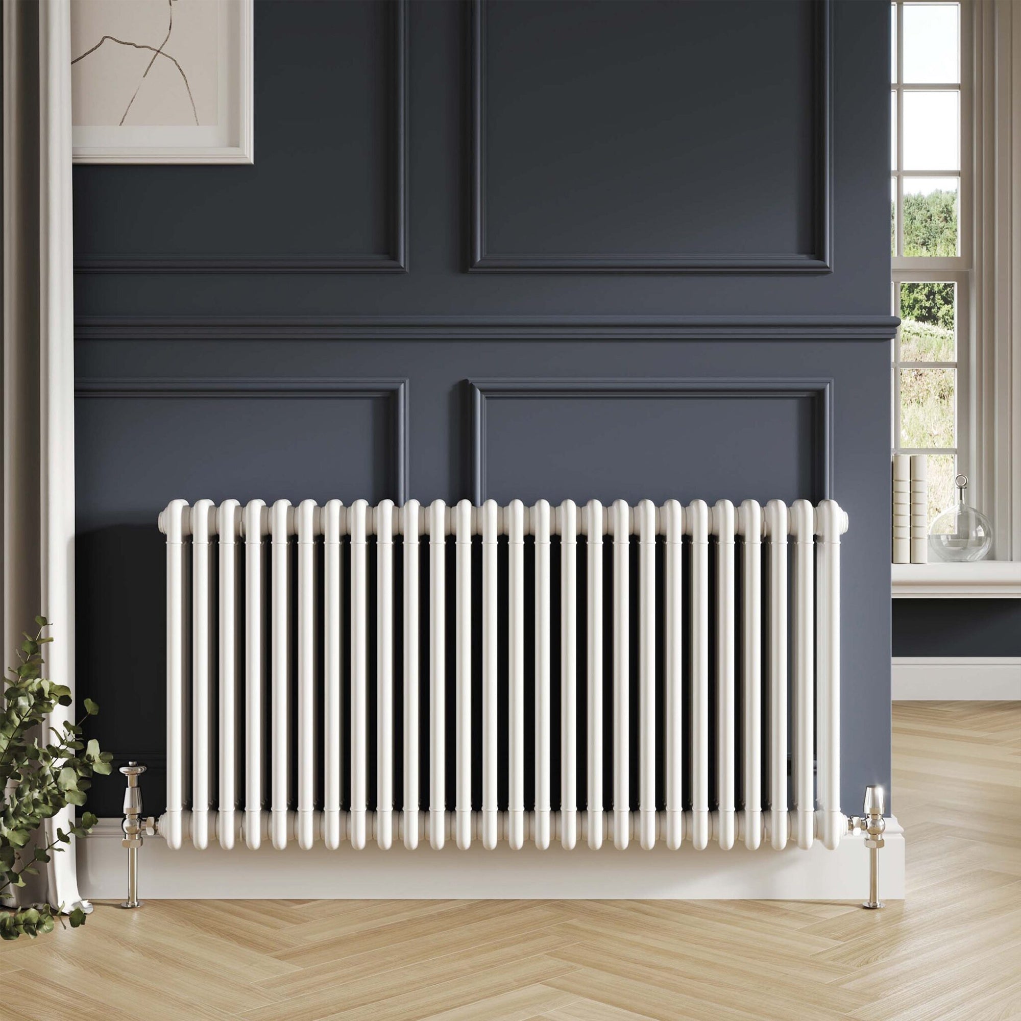 Bubly Bathrooms Premium White Steel 3-Column Horizontal Radiator with Matching Feet, 600x650mm - High Heat Output