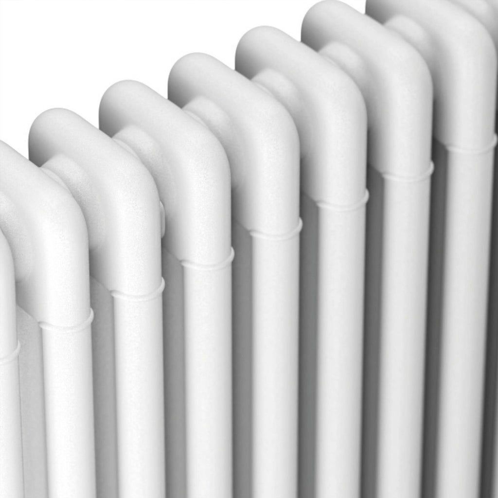 Bubly Bathrooms Premium White Steel 3-Column Horizontal Radiator with Matching Feet, 600x650mm - High Heat Output