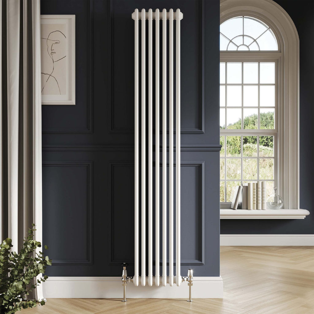 Bubly Bathrooms White 3 Column Vertical Steel Radiator 1800x515mm with Matching Feet