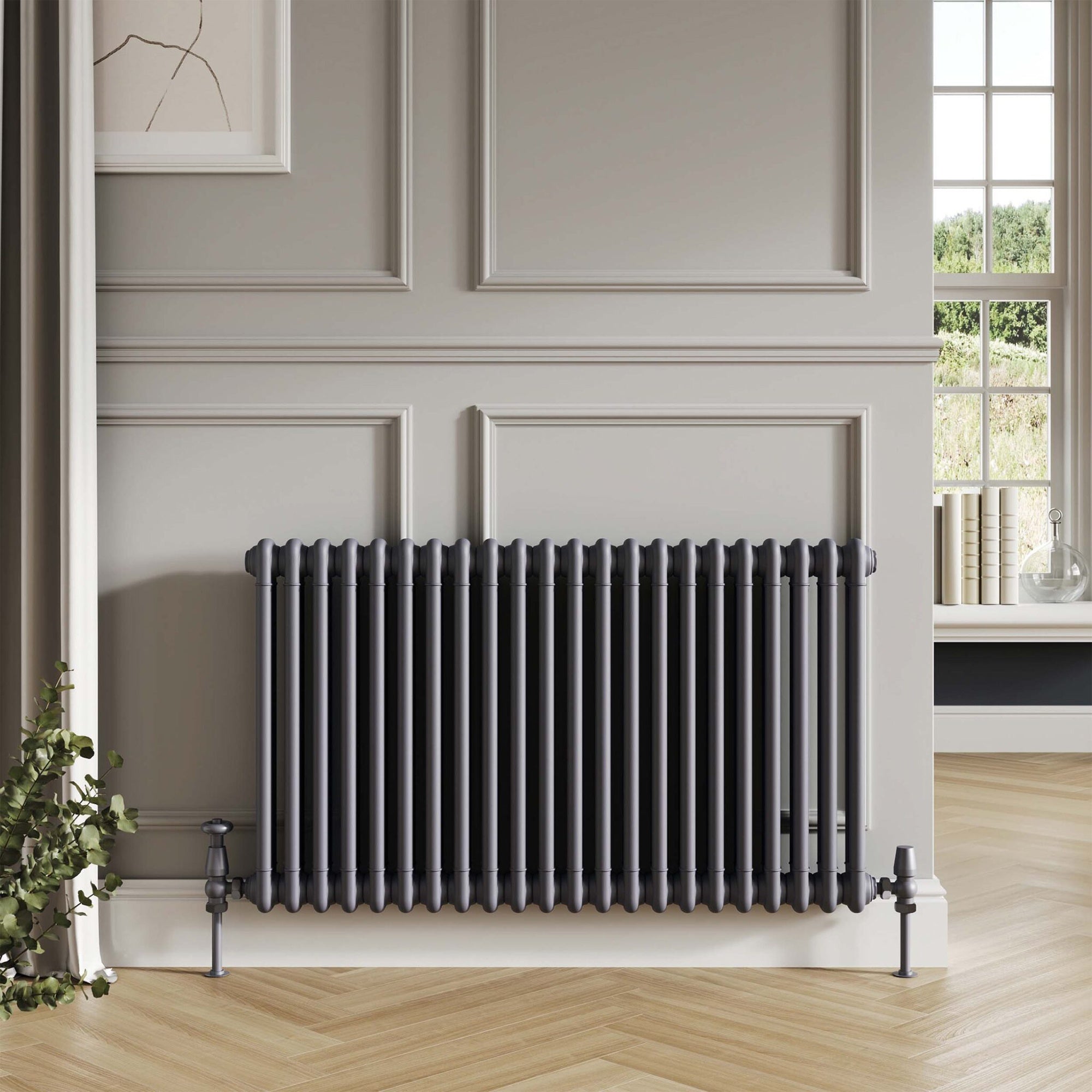 Bubly Bathrooms™ Anthracite Steel Column Radiator 600x1010mm with Feet - Lifetime Guarantee