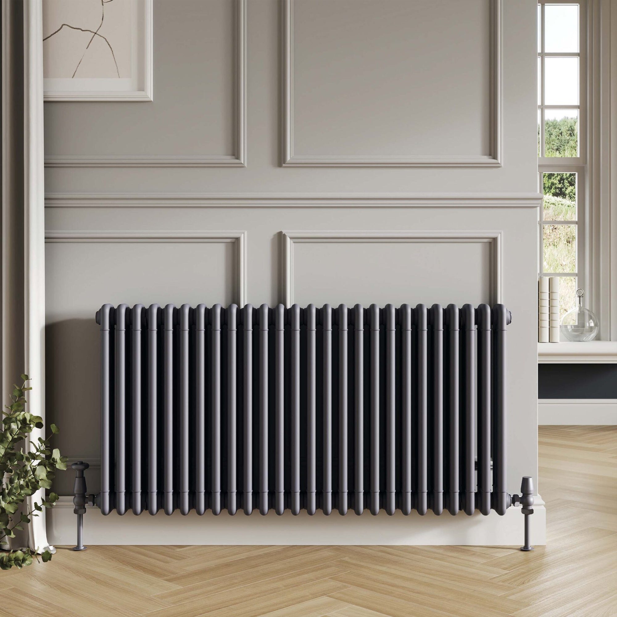 Bubly Bathrooms™ Anthracite Steel 3-Column Horizontal Radiator with Matching Feet - 600x830mm