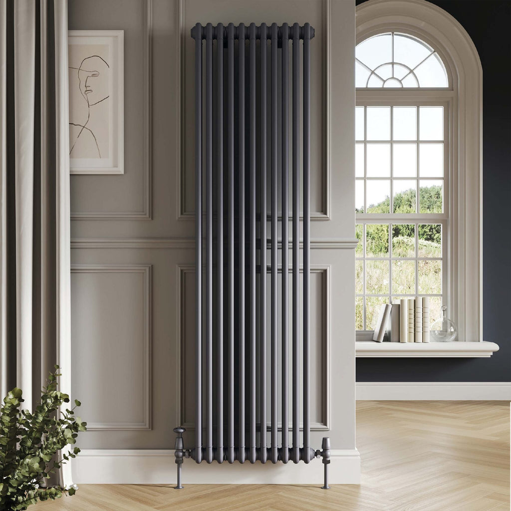 Bubly Bathrooms™ Vertical Column Radiator 1800x335mm - 2 Column Steel, Anthracite with Matching Feet