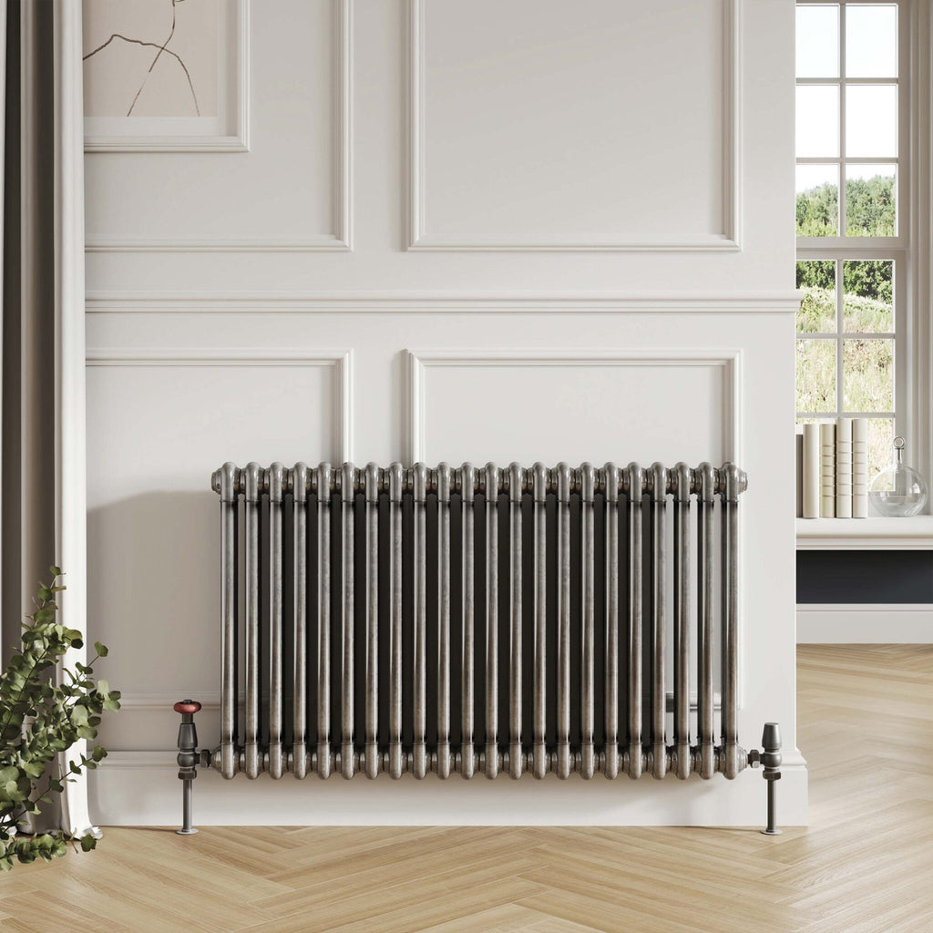 Bubly Bathrooms™ Raw Metal 2 Column Horizontal Radiator 600x636mm with Matching Feet