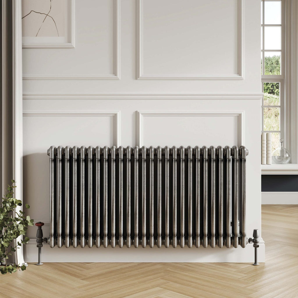 Bubly Bathrooms™ Raw Metal Steel 3-Column Horizontal Radiator, 600x1010mm, with Matching Feet