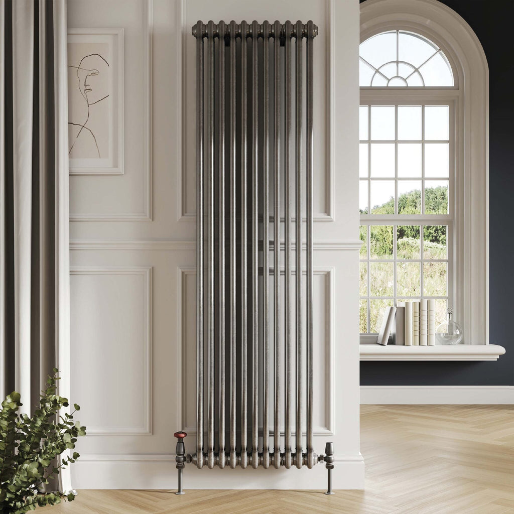 Bubly Bathrooms™ Steel 2 Column Vertical Radiator 1800x416mm with Feet - Raw Metal Finish