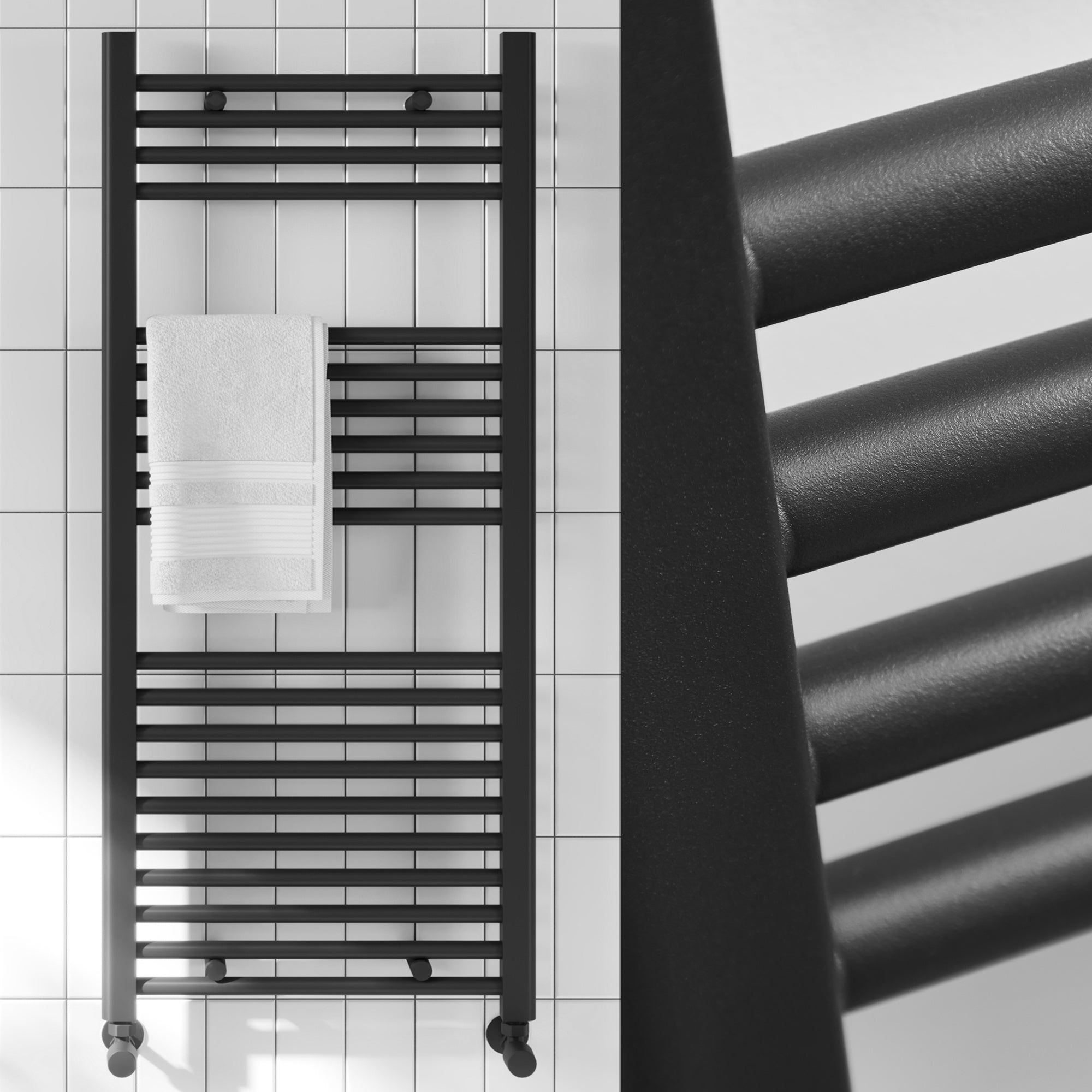 Bubly Bathrooms™ Matt Black 600x1200mm Heated Towel Rail Radiator for Modern Bathrooms