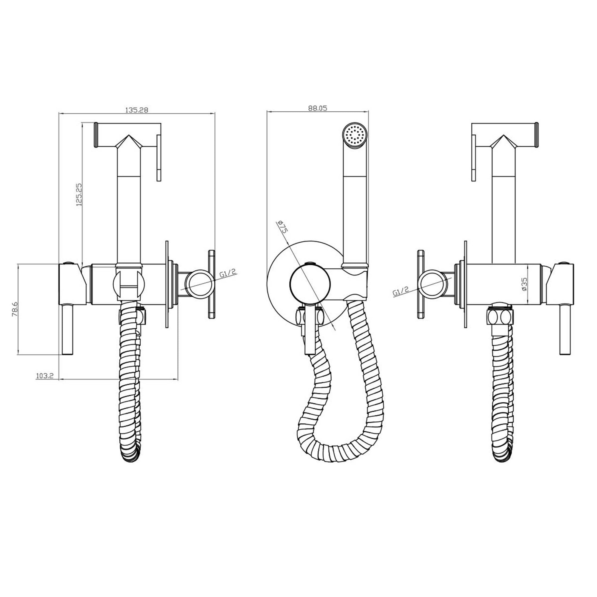 FNX Bathrooms Wall-Mounted Brushed Brass Bidet Spray Kit with Manual Handset & Valve