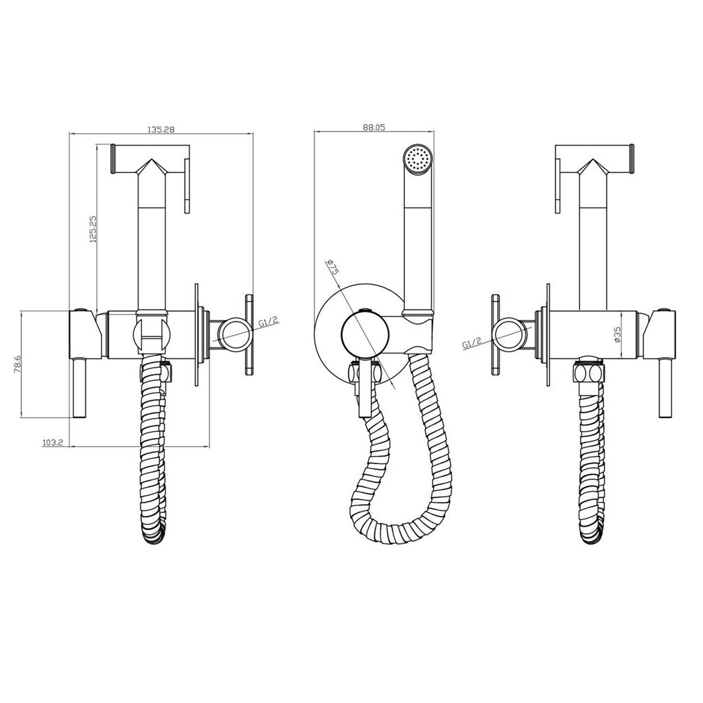 FNX Bathrooms Brushed Bronze Wall-Mounted Bidet Douche Spray Kit with Manual Handset & Valve