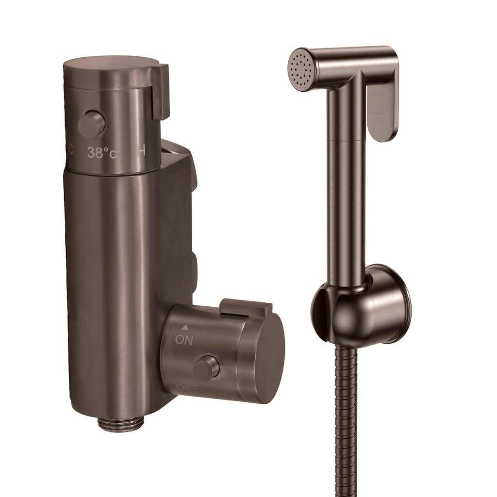 Brushed Bronze Thermostatic Bidet Spray & Mixer Valve Set - Wall Mounted Douche Handset for Modern Bathrooms