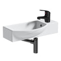 FNX Bathrooms 460mm Curved Wall-Hung Cloakroom Basin with Matt Black Tap, Waste & Trap Set