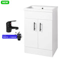 500mm Gloss White Freestanding Bathroom Vanity Unit with Basin, Matt Black Tap & Handles