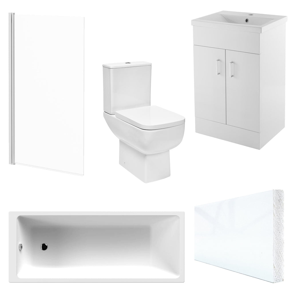 Modern 3-Piece Bathroom Suite: 1700x700mm Bath, WC & Vanity Unit - White Gloss, Soft-Close, Lifetime Guarantee