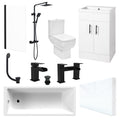 Modern Bathroom Suite, 1700mm Single-Ended Bath, Close Coupled WC, 2-Door Vanity, Matt Black Shower & Taps