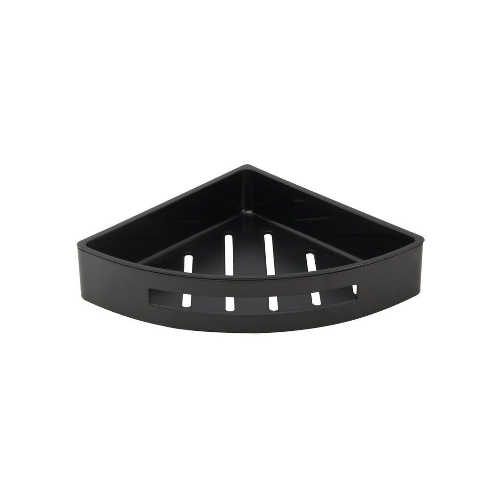 Bubly Bathrooms™ Vos Matt Black Brass Corner Shower Caddy with Shelf