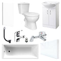 Modern White Bathroom Suite with 1700mm Bath, 550mm Vanity Unit, Close Coupled WC & Chrome Tap Set - Complete Kit for DIY