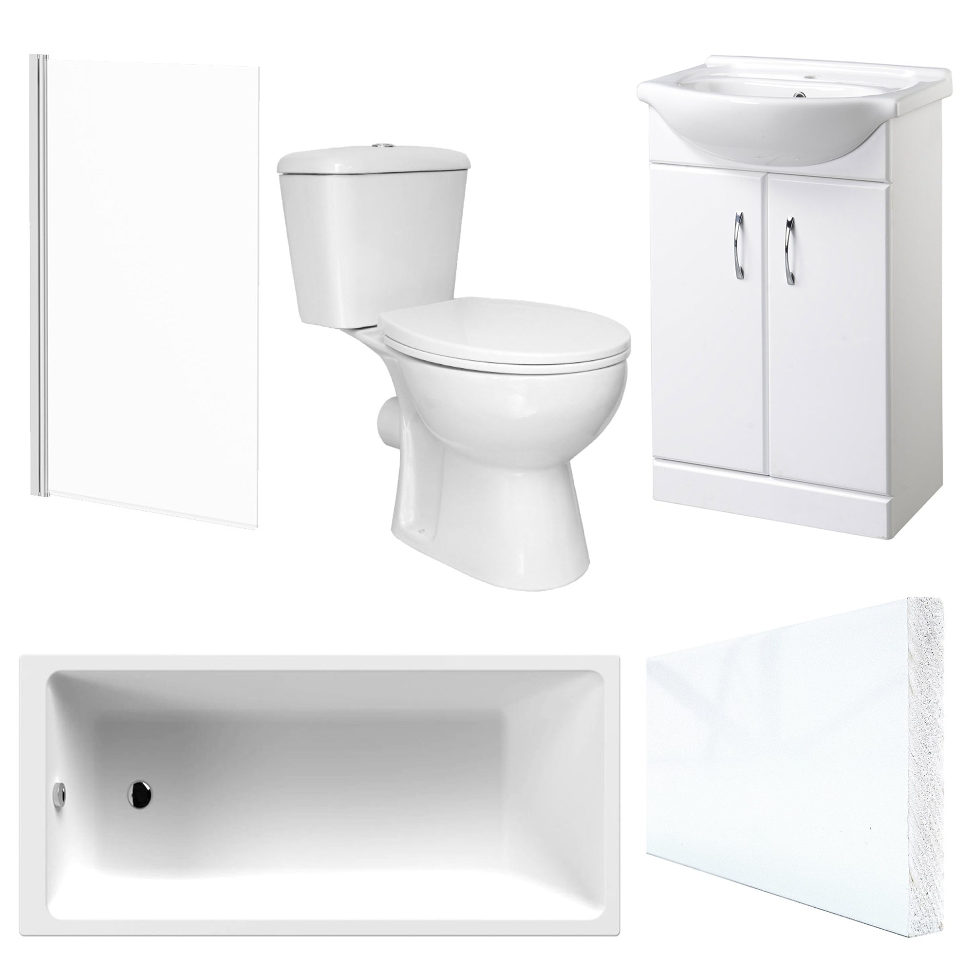 Modern 3-Piece Bathroom Suite: 1700x700 Bath, WC & 550mm Gloss White Vanity Unit - Complete Set