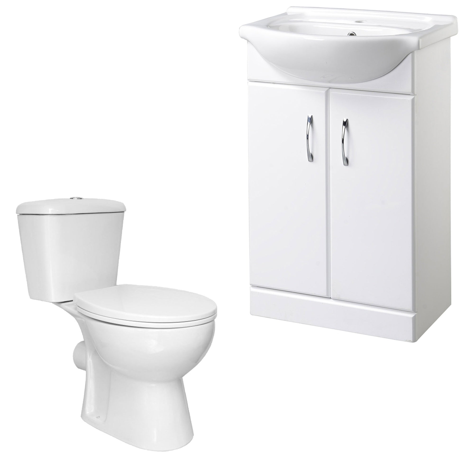 Bubly Bathrooms™ 550mm Gloss White Vanity Unit & Close Coupled WC Toilet Set with Dual Flush - Complete Bathroom Suite