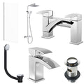 Modern Chrome Bathroom Suite with Thermostatic Shower Kit, Bath & Basin Mixer Taps, Wastes & Screen
