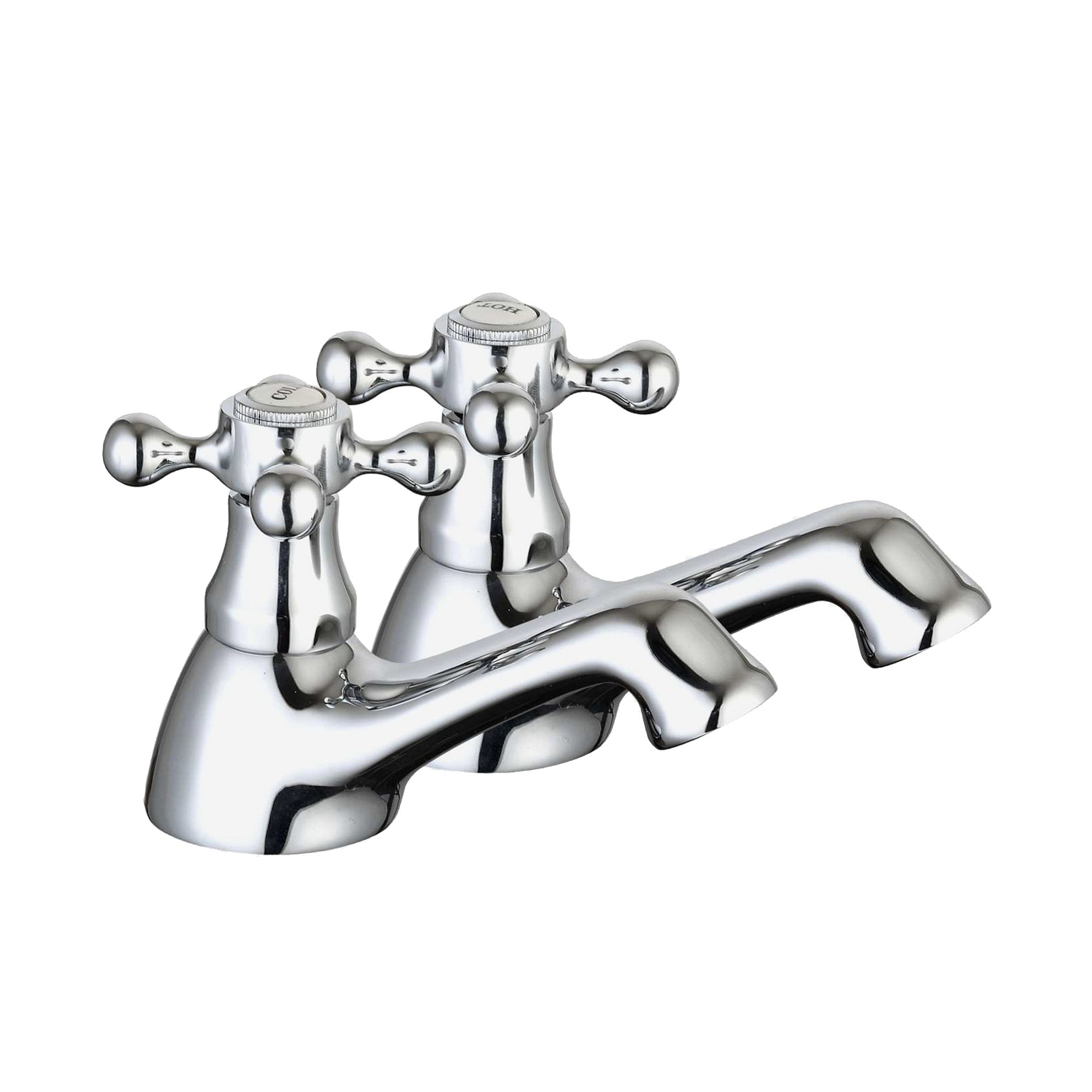 Edwardian Traditional Basin Pillar Taps Pair - Chrome Crosshead Handles for Hot & Cold