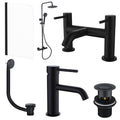 Bubly Matt Black Complete Bathroom Suite: Thermostatic Shower, Basin & Bath Taps, Rounded Screen & Wastes