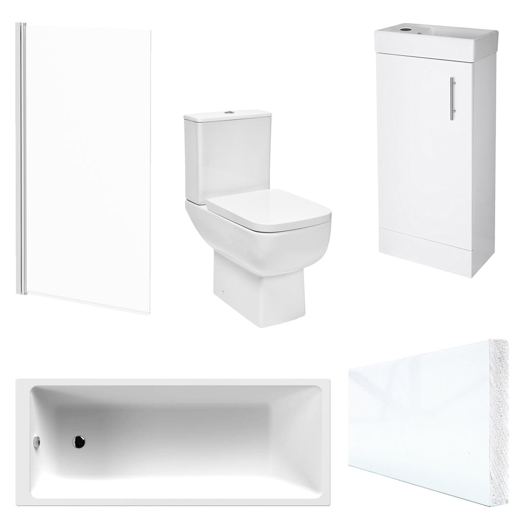 Modern Bathroom Suite with 1700x700mm Bath, Close Coupled WC & Gloss White Vanity Unit