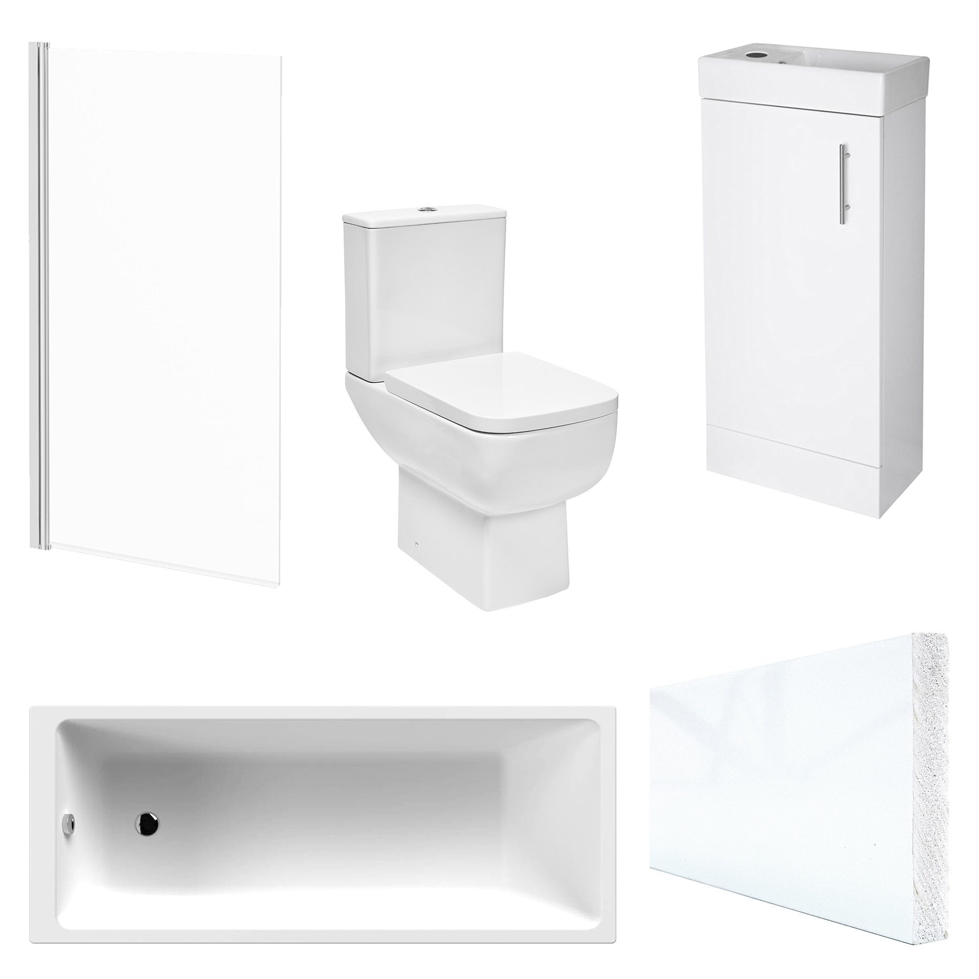 Modern Bathroom Suite with 1700x700mm Bath, Close Coupled WC & Gloss White Vanity Unit