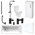 Modern Bathroom Suite with 1700x700mm Bath, Gloss White Vanity, Close Coupled WC & Matt Black Shower/Tap Set