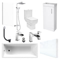 Modern Complete Bathroom Suite: 1700mm Acrylic Bath, Close Coupled WC, Gloss White Vanity, Chrome Thermostatic Shower & Taps