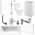 Bubly Bathroom Suite: 600mm Vanity, 1700mm Bath, WC, Thermostatic Shower & Chrome Taps