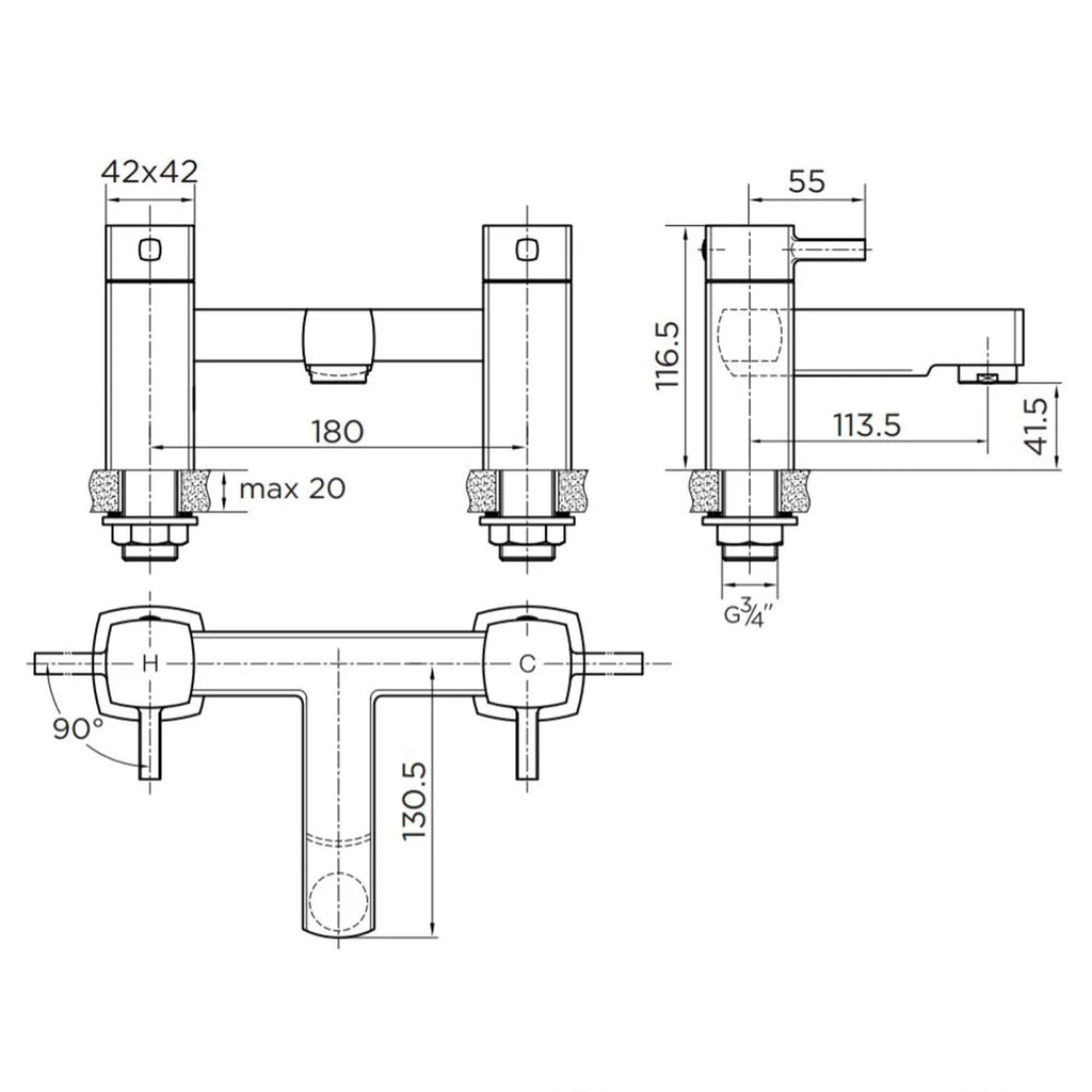 Bubly Bathroom Suite: 600mm Vanity, 1700mm Bath, WC, Thermostatic Shower & Chrome Taps