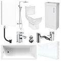 Bubly Bathroom Suite: Modern 400mm Gloss White Vanity Unit, 1700mm Acrylic Bath, WC & Chrome Thermostatic Shower with Taps