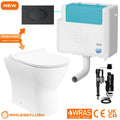 Bubly Bathrooms™ Rimless Back to Wall Toilet with Soft Close D-Shape Seat & Dual Flush Concealed Cistern Set - Black Plate