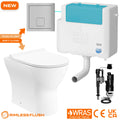 Bubly Bathrooms Rimless Back to Wall Toilet Set: Dual Flush, Soft Close Seat, Concealed Cistern & Chrome Sq Plate
