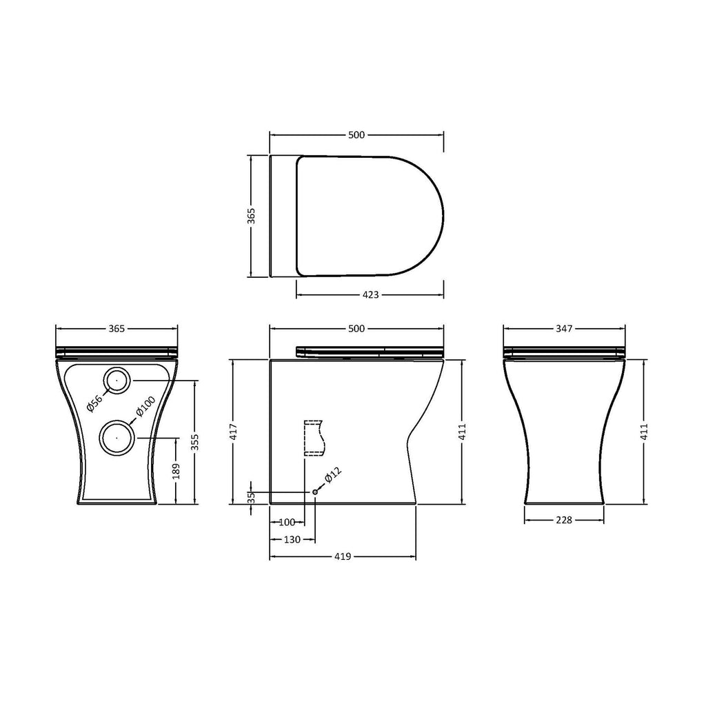Bubly Bathrooms™ Rimless D-Shape Back To Wall Toilet, Dual Flush Concealed Cistern & Brushed Brass Plate