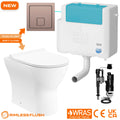 Bubly Bathrooms™ Back to Wall Rimless D-Shape Toilet Set with Dual Flush Concealed Cistern & Brushed Bronze Square Plate
