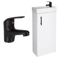FNX Bathrooms 400mm Gloss White Freestanding Vanity Unit & Ceramic Basin Set with Matt Black Tap
