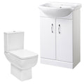 Bubly Bathrooms™ 550mm Gloss White Vanity Unit & Basin with Close Coupled Dual Flush WC Toilet Set for Modern Bathrooms