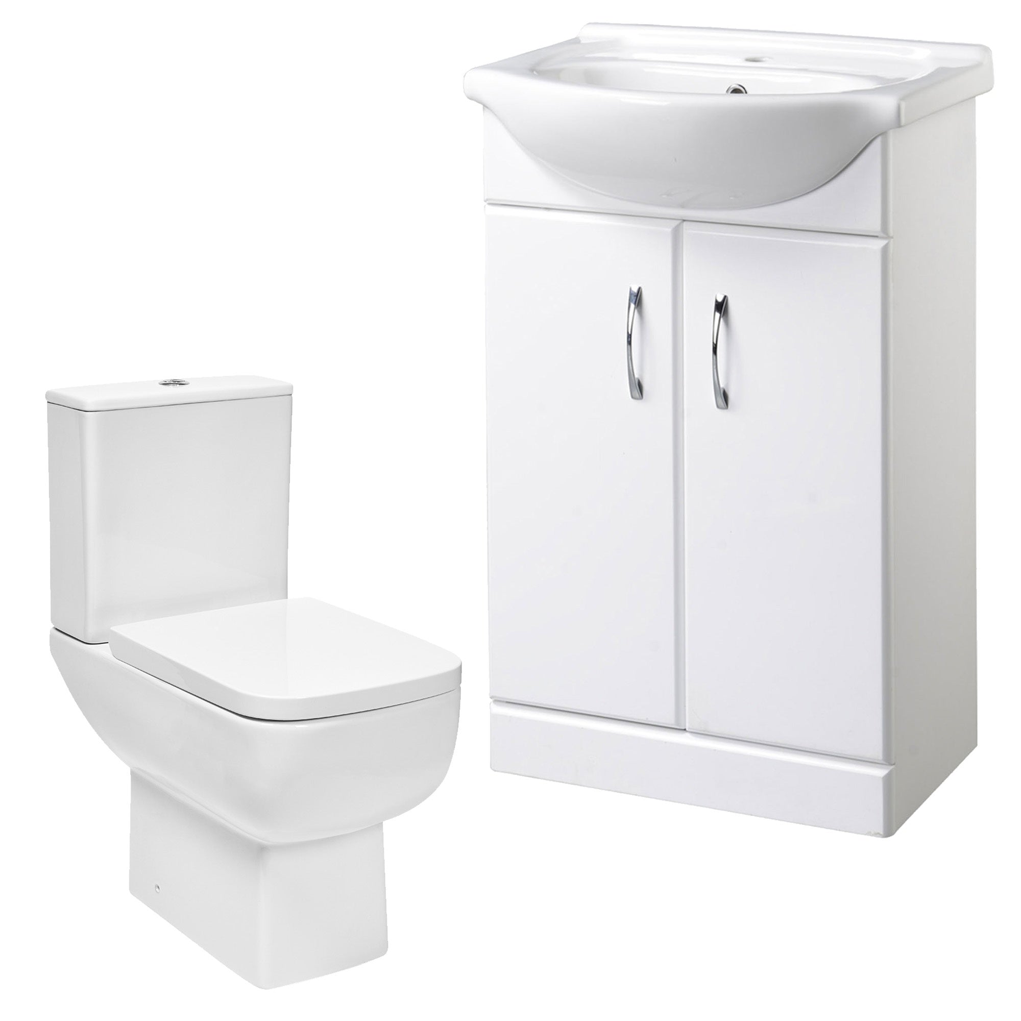 Bubly Bathrooms™ 550mm Gloss White Vanity Unit & Basin with Close Coupled Dual Flush WC Toilet Set for Modern Bathrooms