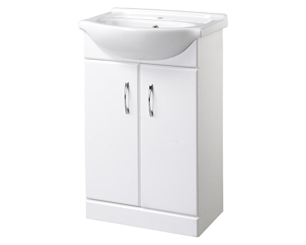 Bubly Bathrooms™ 550mm Gloss White Vanity Unit & Basin with Close Coupled Dual Flush WC Toilet Set for Modern Bathrooms