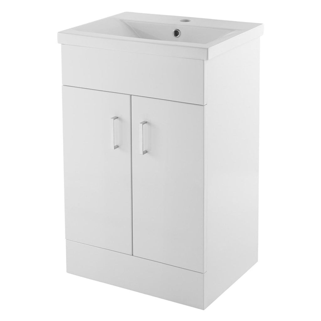 Bubly Bathrooms™ 600mm Gloss White Vanity Unit & Close Coupled D-Shape WC Dual Flush Toilet Set