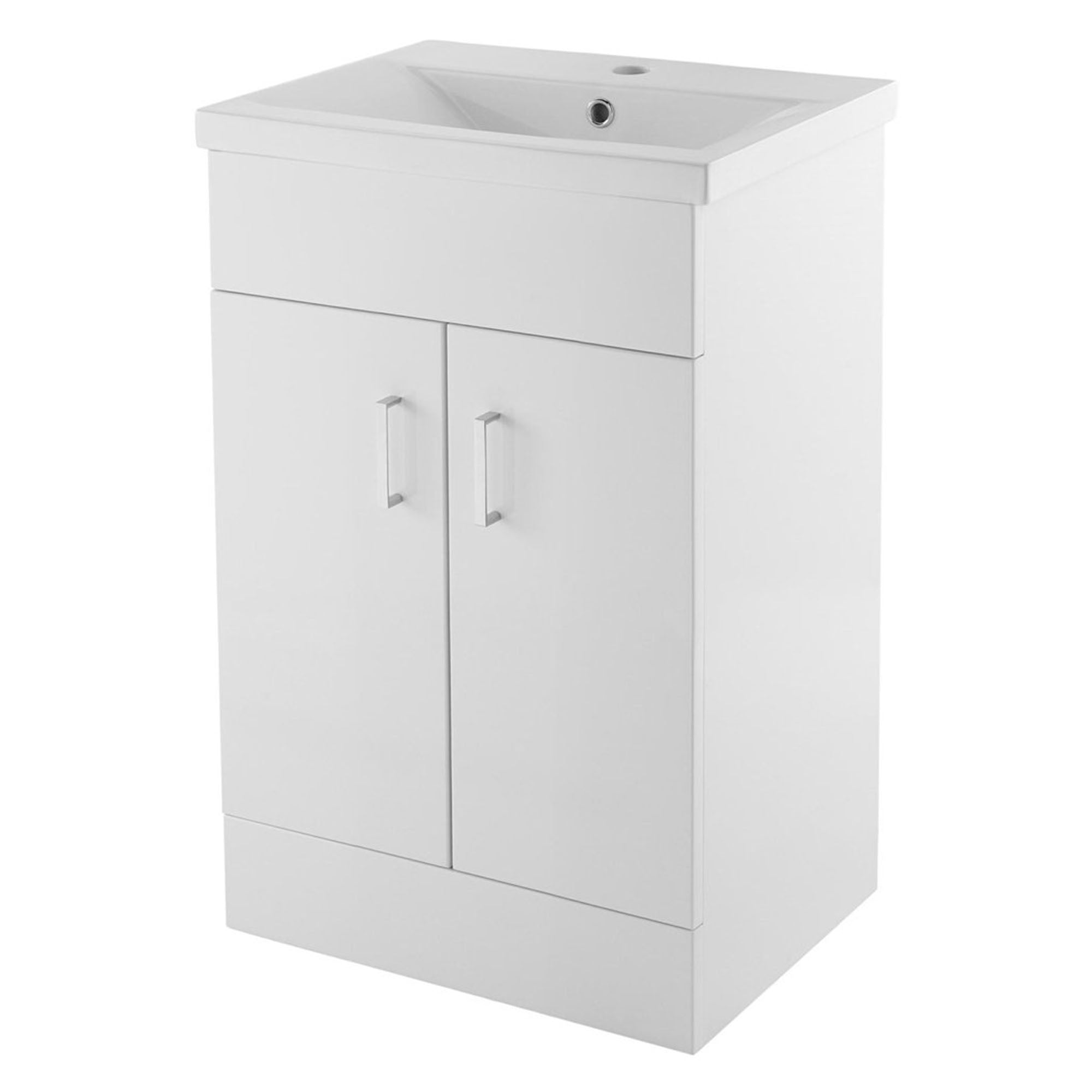 Bubly Bathrooms™ 600mm Gloss White Vanity Unit & Close Coupled D-Shape WC Dual Flush Toilet Set