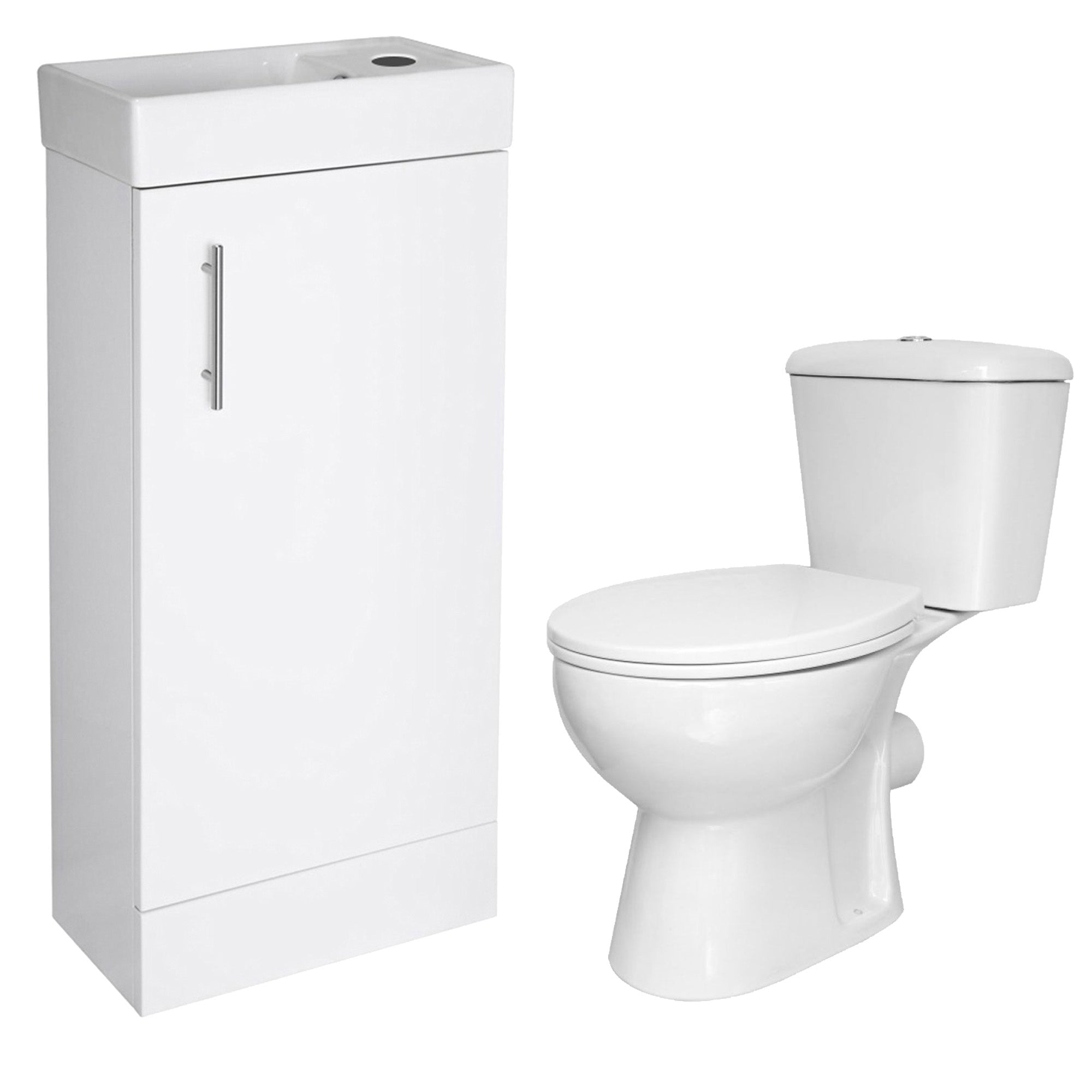 Bubly Bathrooms 400mm Gloss White Vanity Unit & Close Coupled WC Toilet Set with Dual Flush