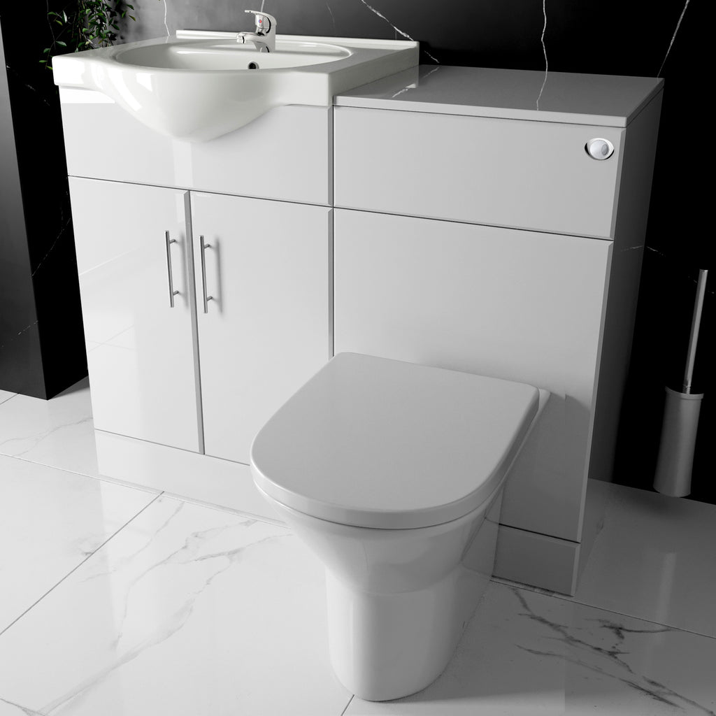 Bubly Bathrooms™ Saturn Gloss White 1033mm Bathroom Vanity Unit & Rimless Back-to-Wall Toilet Set