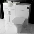 Bubly Bathrooms™ Gloss White Vanity & WC Unit Set with Rimless D-Shape Toilet, Matt Black Tap & Soft Close Doors