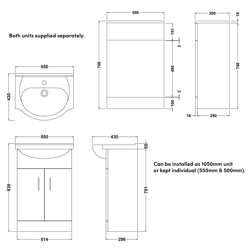 Bubly Bathrooms™ Gloss White Vanity & WC Unit Set with Rimless D-Shape Toilet, Matt Black Tap & Soft Close Doors
