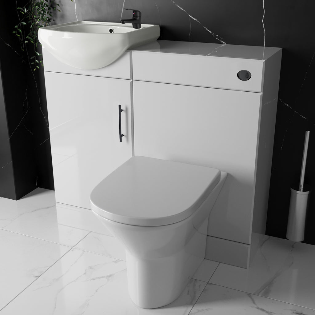 Bubly Bathrooms Sienna 903mm Gloss White Vanity Unit & Back-to-Wall WC Toilet Set with Matt Black Tap & Rimless Toilet