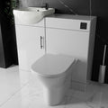 Bubly Bathrooms™ Modern Gloss White Combined Bathroom Furniture Set with Vanity, Rimless BTW Toilet & Matt Black Fittings